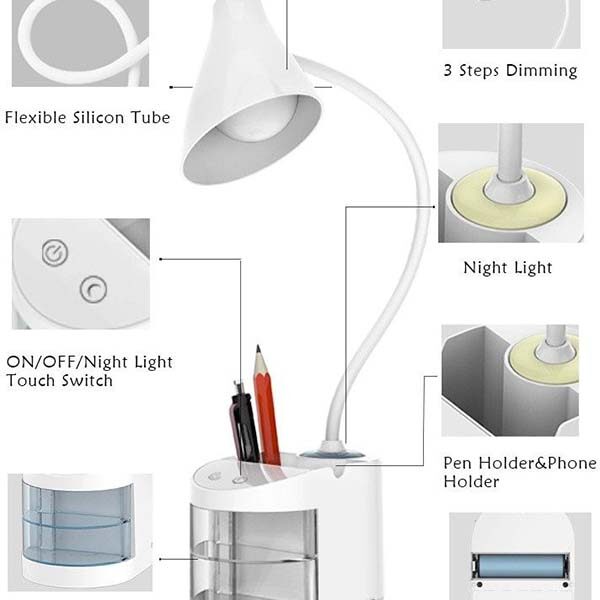 Rocklight Rechargeable Flexible Study Table Lamp (White) Info