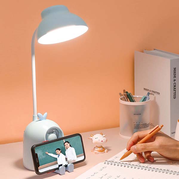 Rocklight Rechargeable Study Table Lamp With Mobile Stand (Sky Blue)