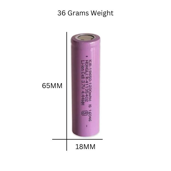 1200 mAh 3.7V 4.4WH 18650 Battery Cell Size