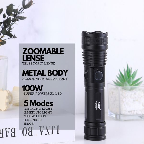 MZ M983 Metal Zoomable 5 Mode Flashlight Torch Light Features