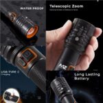 MZ M035 Zoomable LED Metal Torch Light Features