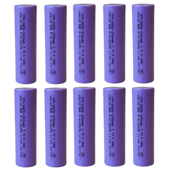 IFR 2200 mAh 3.7V 8.14Wh 18650 Lithium Battery (Pack Of 10)