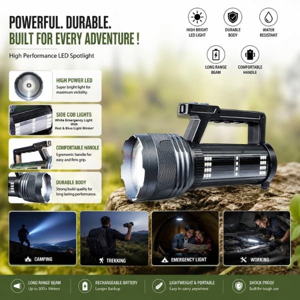 Rock Light RL-M80 3 KM Range Zooming Metal Torch Lights