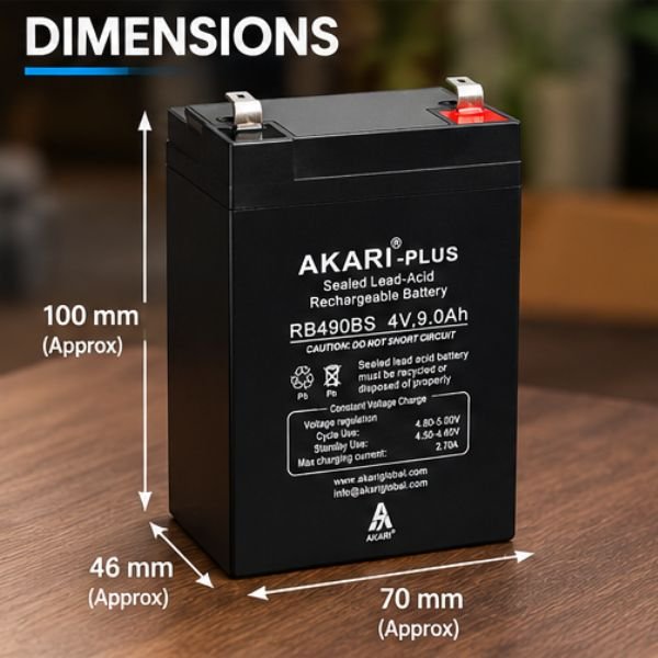 Akari Plus 4V 9.0 Ah 9000 mAh RB490BS Lead Battery Size