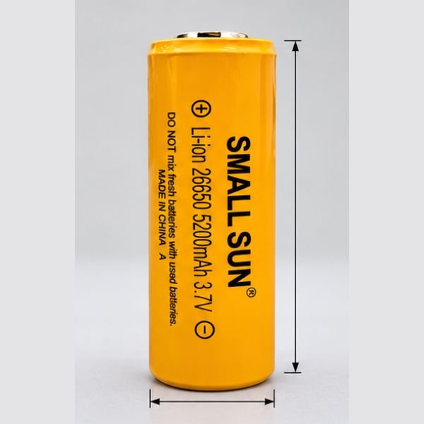 Small Sun 26650 5200 mAh 3.7V Lithium Battery Size